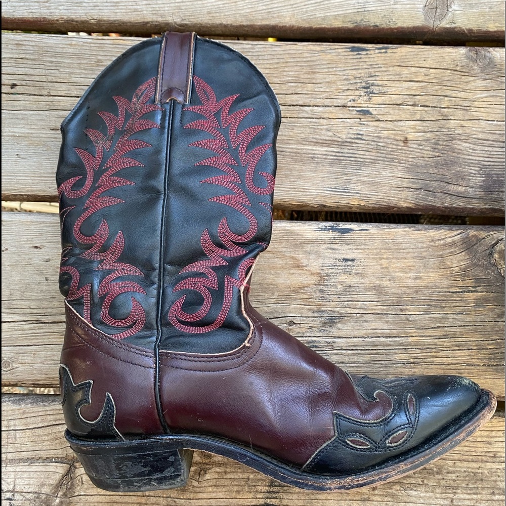 Burgundy and Pink Canadian Cowboy Boots